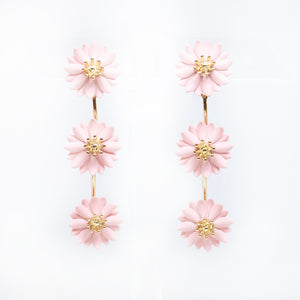 ARETES TRIPLE FLOR ROSA