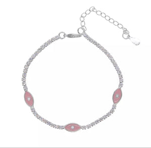 Pulsera Tennis Ojo Turco Rosa